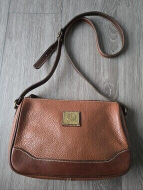 Medallion Genuine Leather Crossbody Bag Cognac Brown Pebbled Gold Crest Purse
